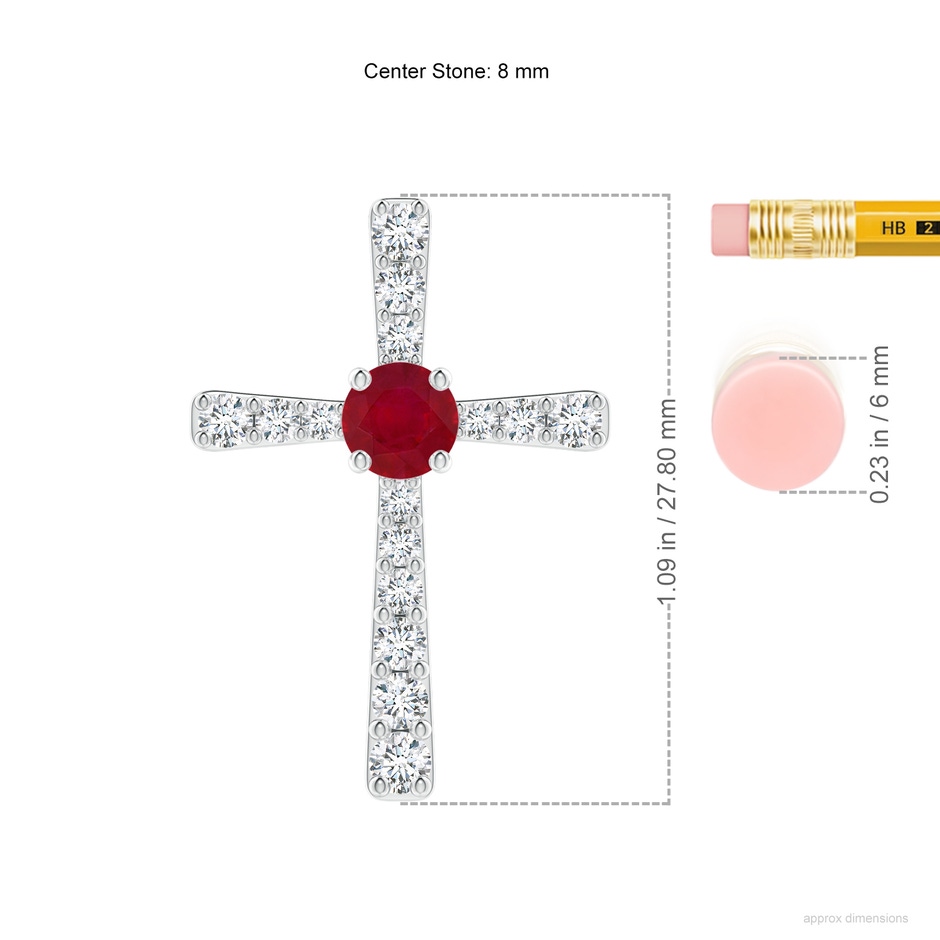 8mm AA Ruby and Diamond Cross Pendant in P950 Platinum ruler