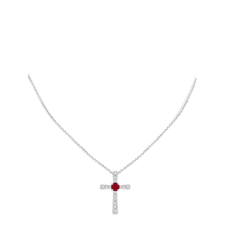 8mm AA Ruby and Diamond Cross Pendant in P950 Platinum pen