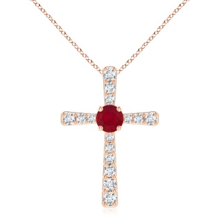 8mm AA Ruby and Diamond Cross Pendant in Rose Gold