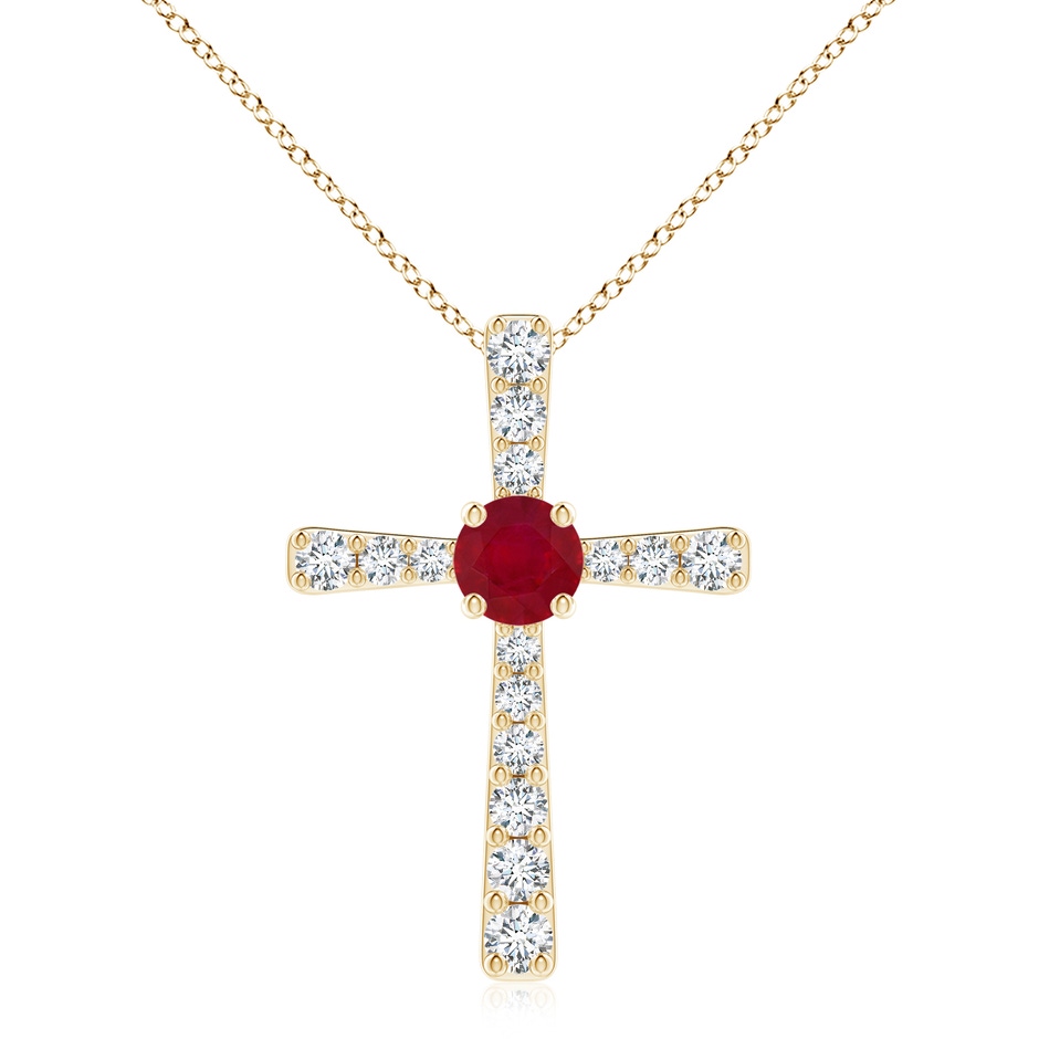 8mm AA Ruby and Diamond Cross Pendant in Yellow Gold 