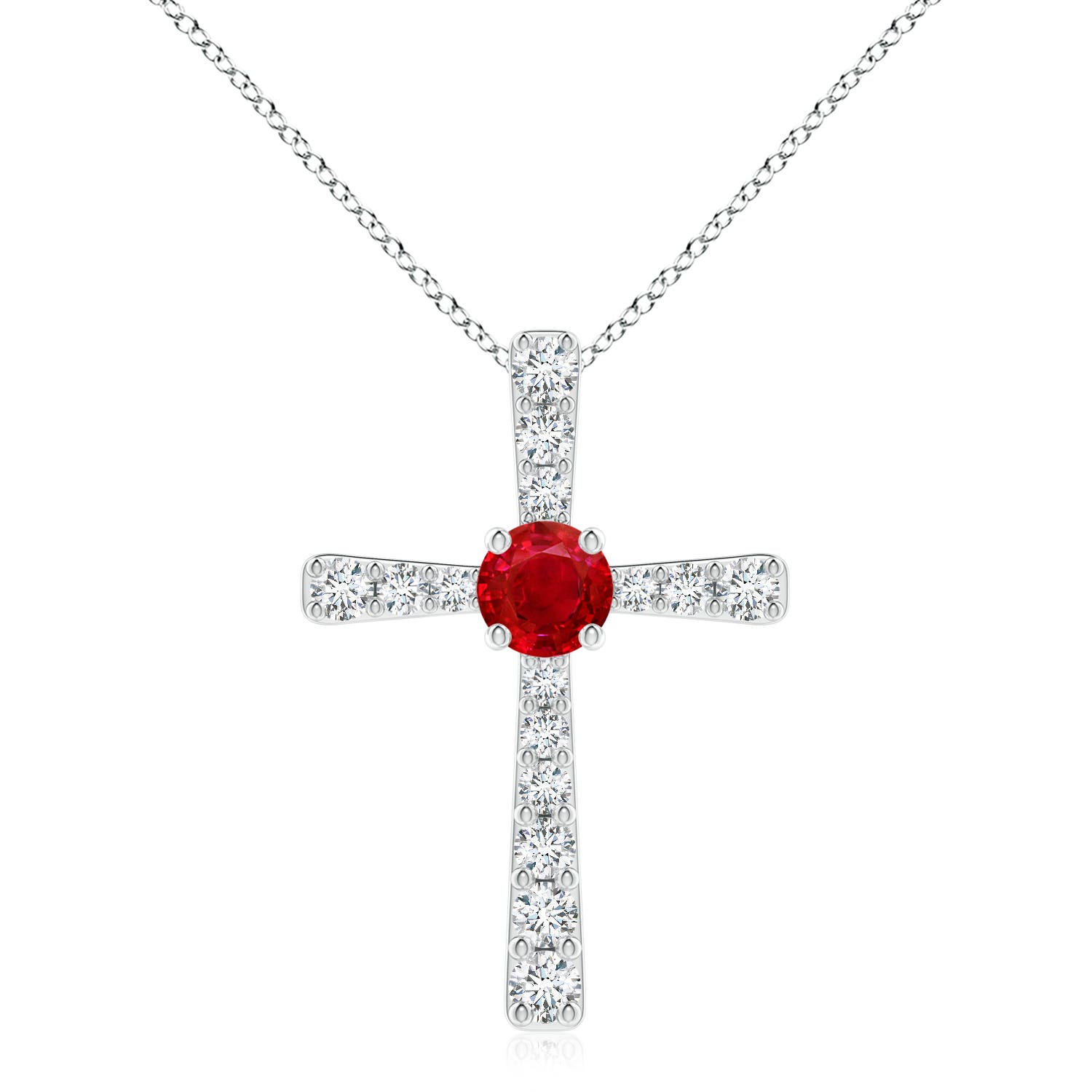 8mm AAA Ruby and Diamond Cross Pendant in P950 Platinum
