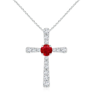 8mm AAA Ruby and Diamond Cross Pendant in P950 Platinum