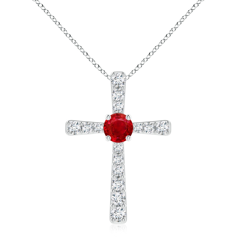 8mm AAA Ruby and Diamond Cross Pendant in P950 Platinum 