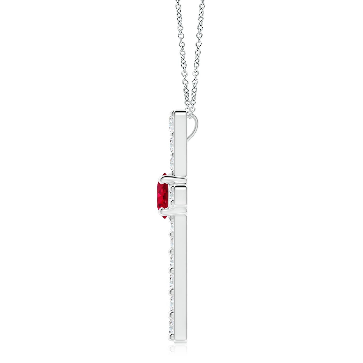 8mm AAA Ruby and Diamond Cross Pendant in P950 Platinum