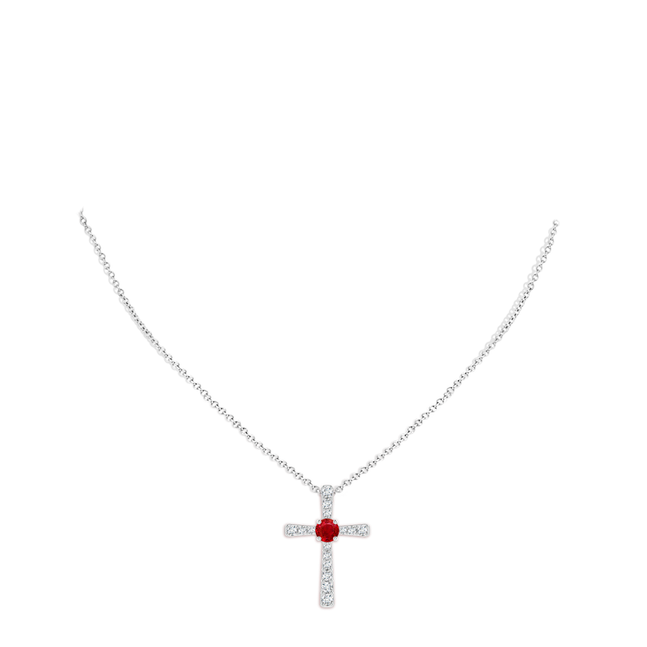 8mm AAA Ruby and Diamond Cross Pendant in P950 Platinum pen