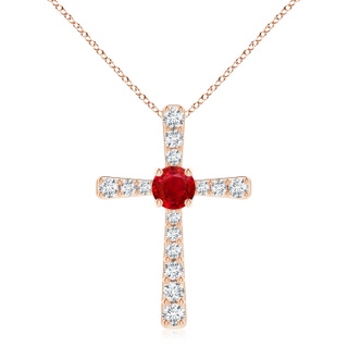 8mm AAA Ruby and Diamond Cross Pendant in Rose Gold