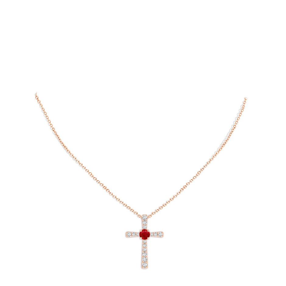 8mm AAA Ruby and Diamond Cross Pendant in Rose Gold pen