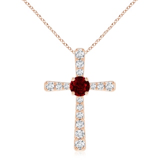 8mm AAAA Ruby and Diamond Cross Pendant in 9K Rose Gold