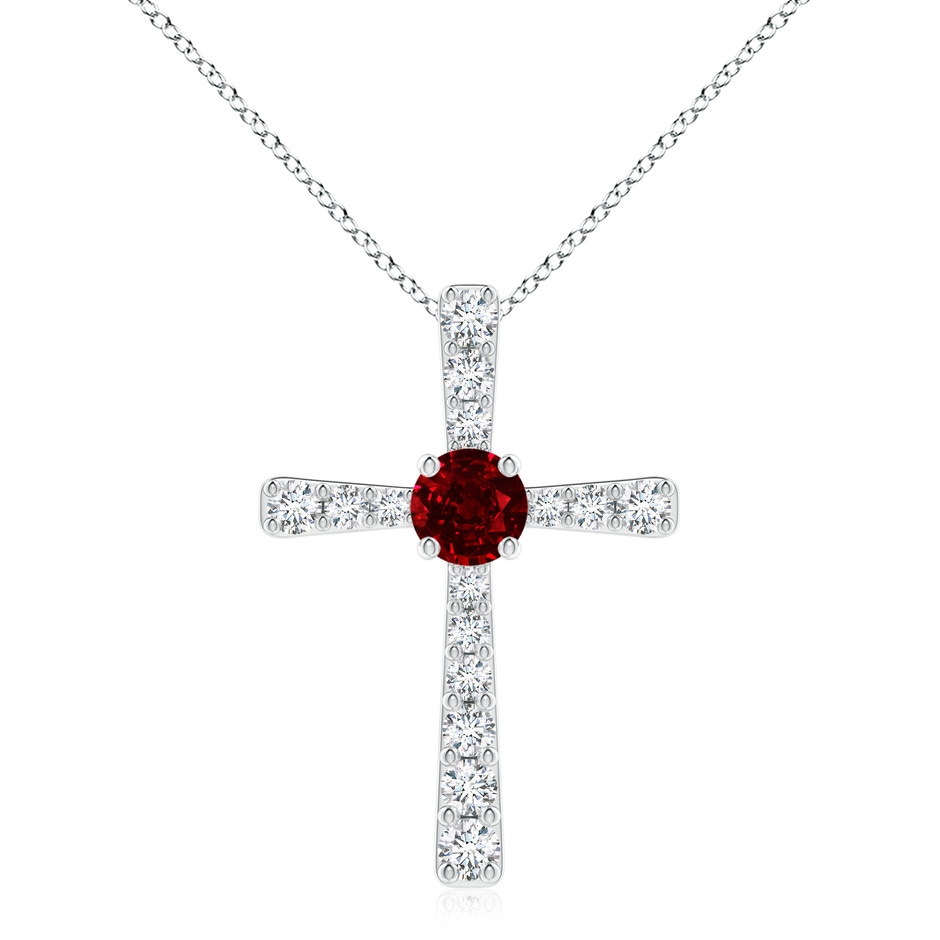 8mm AAAA Ruby and Diamond Cross Pendant in P950 Platinum 