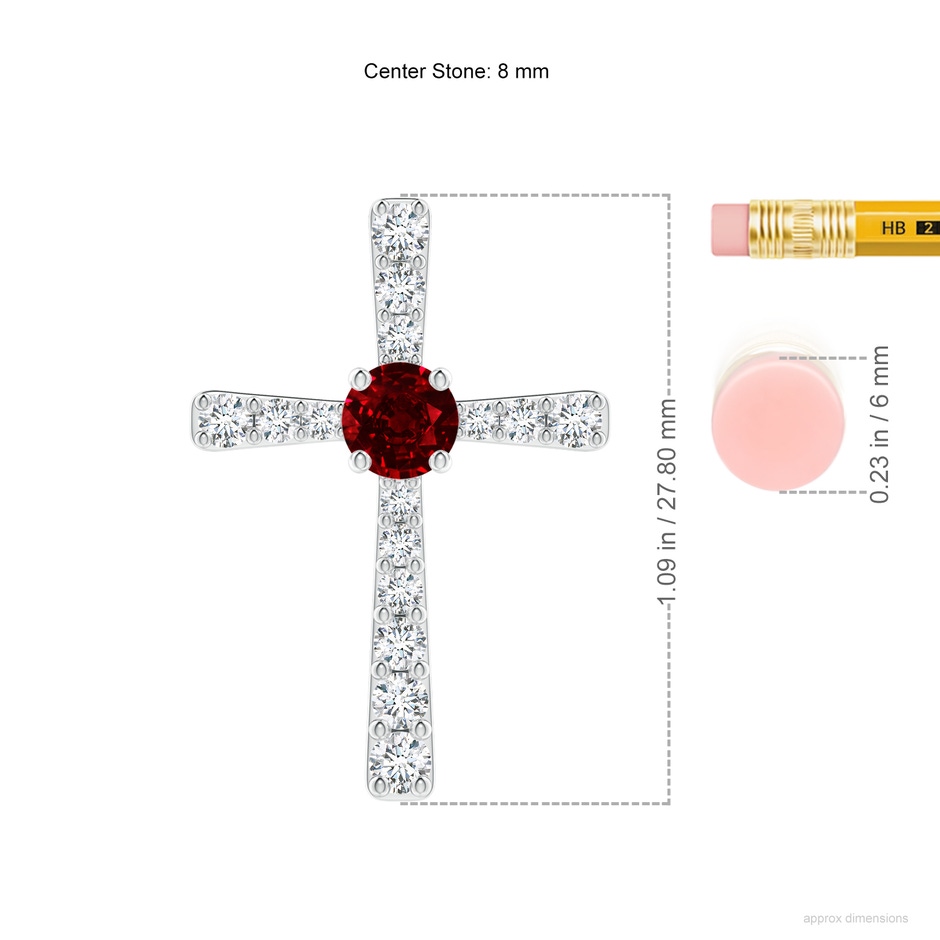 8mm AAAA Ruby and Diamond Cross Pendant in P950 Platinum ruler