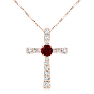 8mm AAAA Ruby and Diamond Cross Pendant in Rose Gold