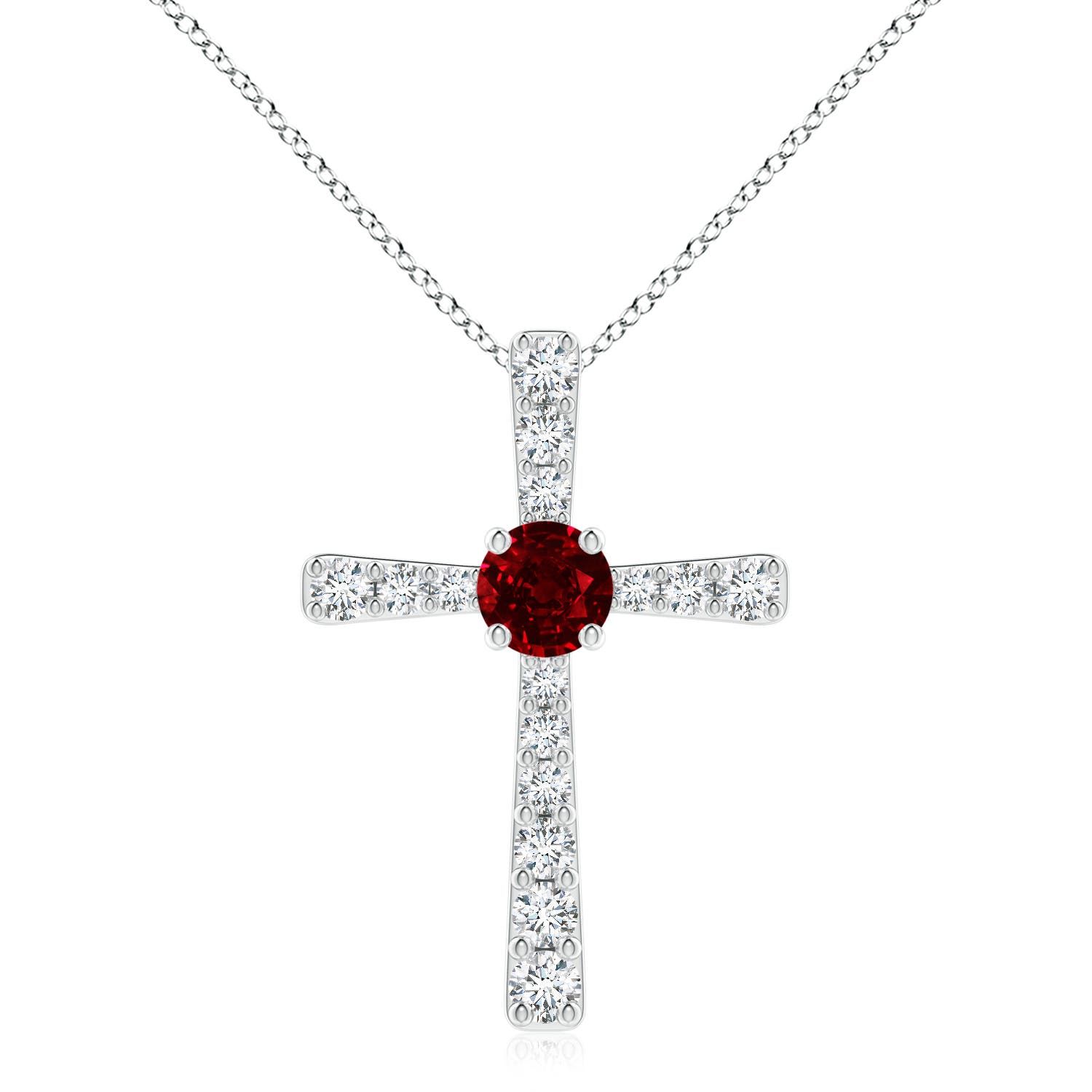 8mm AAAA Ruby and Diamond Cross Pendant in White Gold