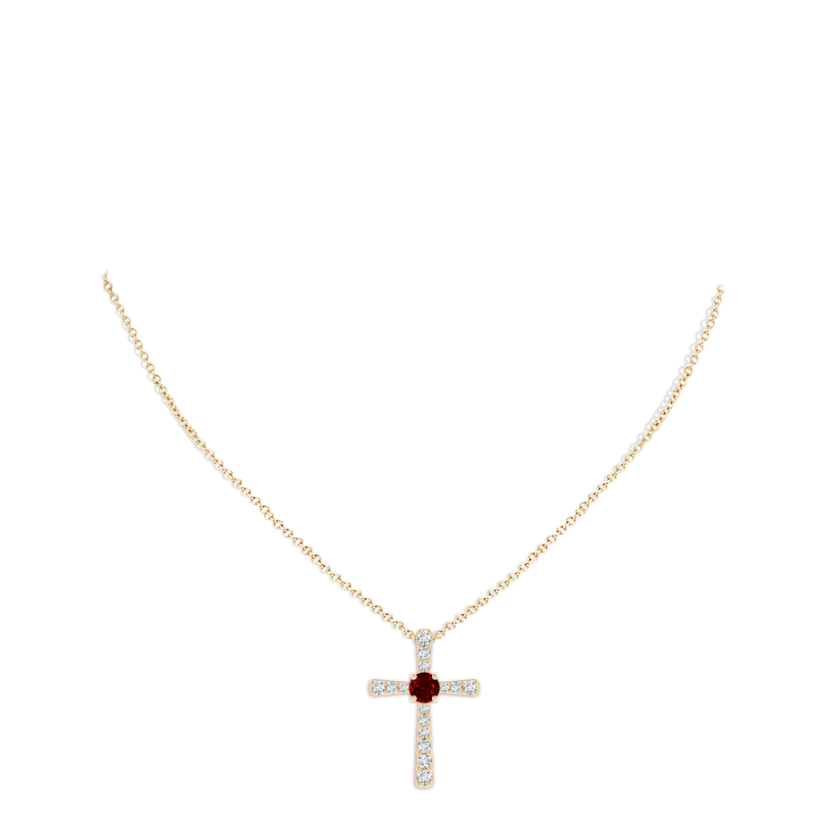 8mm AAAA Ruby and Diamond Cross Pendant in Yellow Gold pen