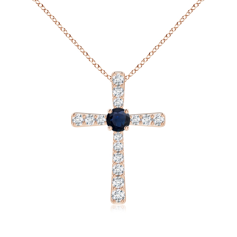 3.5mm A Sapphire and Diamond Cross Pendant in 18K Rose Gold 