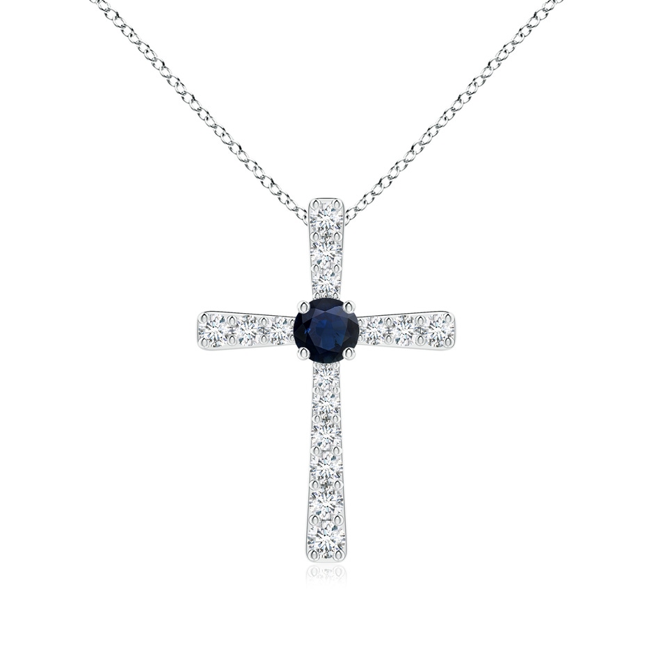 3.5mm A Sapphire and Diamond Cross Pendant in White Gold 