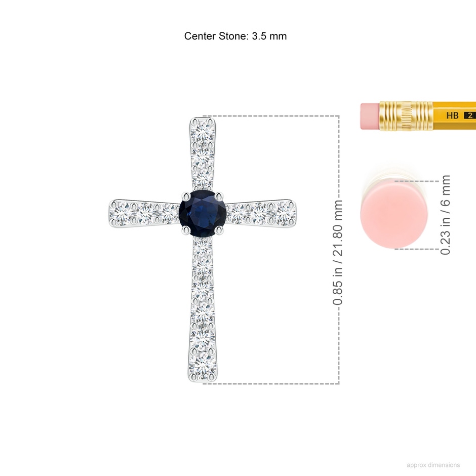 3.5mm A Sapphire and Diamond Cross Pendant in White Gold ruler