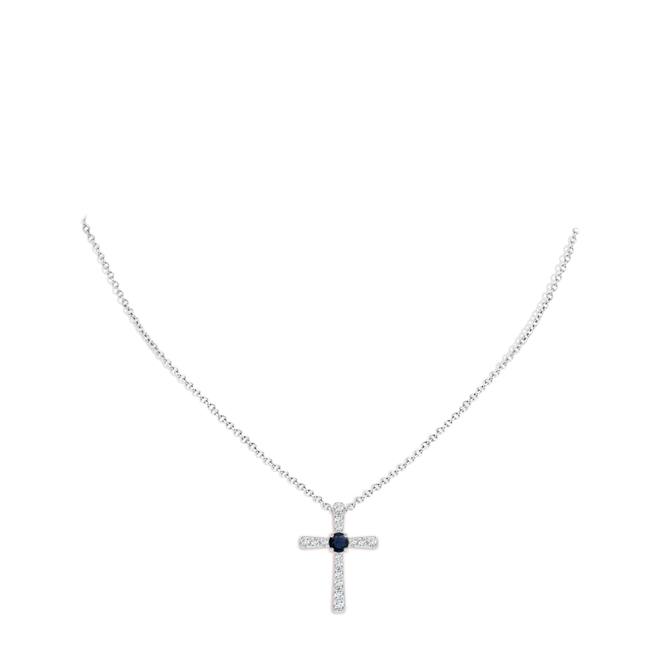 3.5mm A Sapphire and Diamond Cross Pendant in White Gold pen