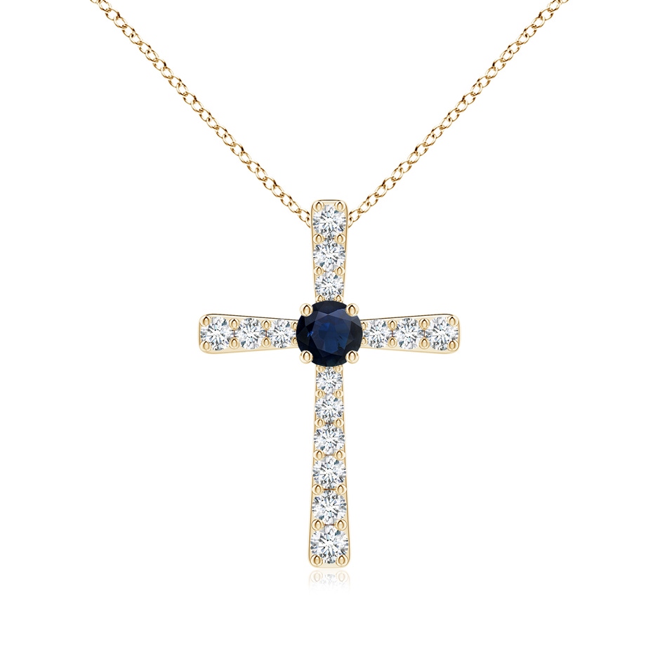 3.5mm A Sapphire and Diamond Cross Pendant in Yellow Gold 