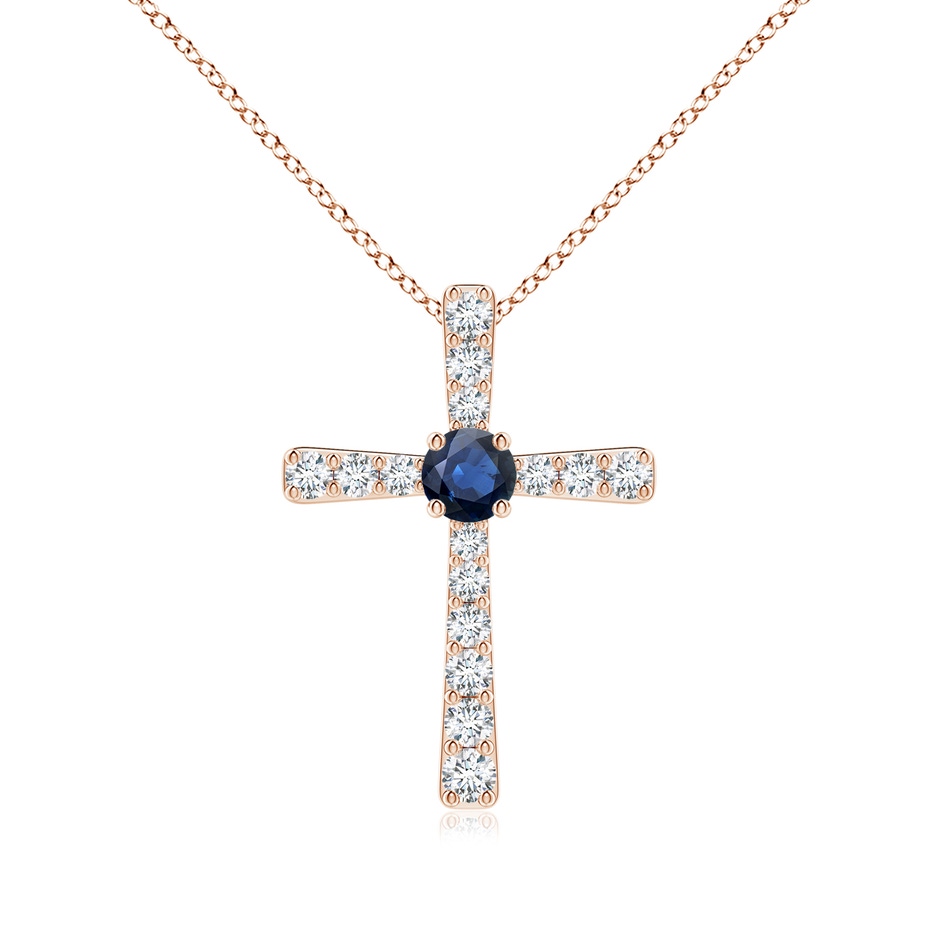 3.5mm AA Sapphire and Diamond Cross Pendant in Rose Gold 