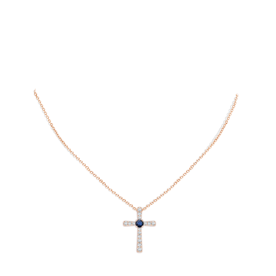 3.5mm AA Sapphire and Diamond Cross Pendant in Rose Gold pen