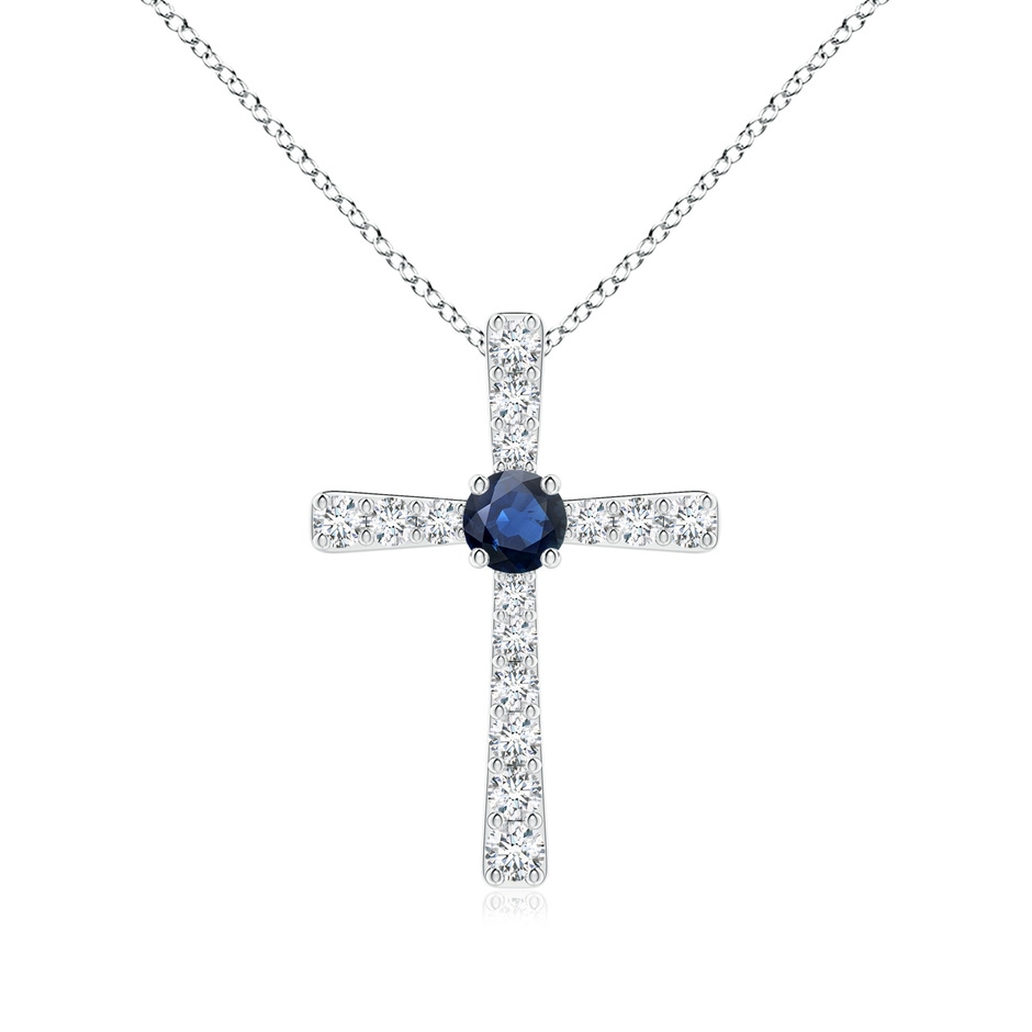 3.5mm AA Sapphire and Diamond Cross Pendant in White Gold 