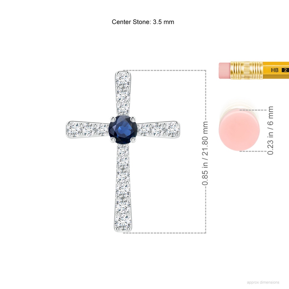 3.5mm AA Sapphire and Diamond Cross Pendant in White Gold ruler