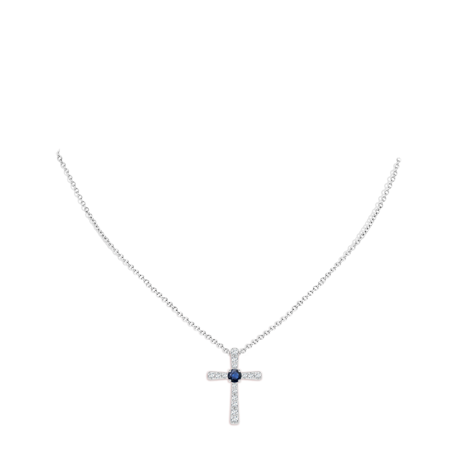 3.5mm AA Sapphire and Diamond Cross Pendant in White Gold pen