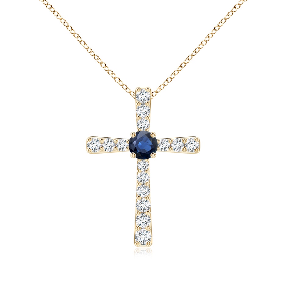 3.5mm AA Sapphire and Diamond Cross Pendant in Yellow Gold 