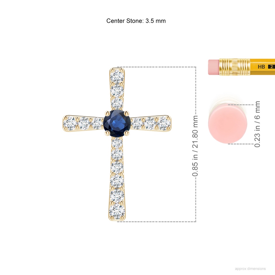 3.5mm AA Sapphire and Diamond Cross Pendant in Yellow Gold ruler