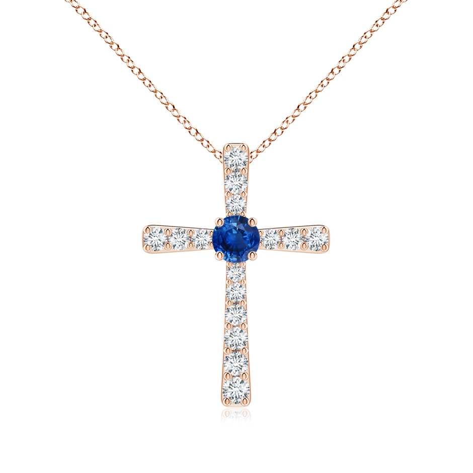 3.5mm AAA Sapphire and Diamond Cross Pendant in 18K Rose Gold 