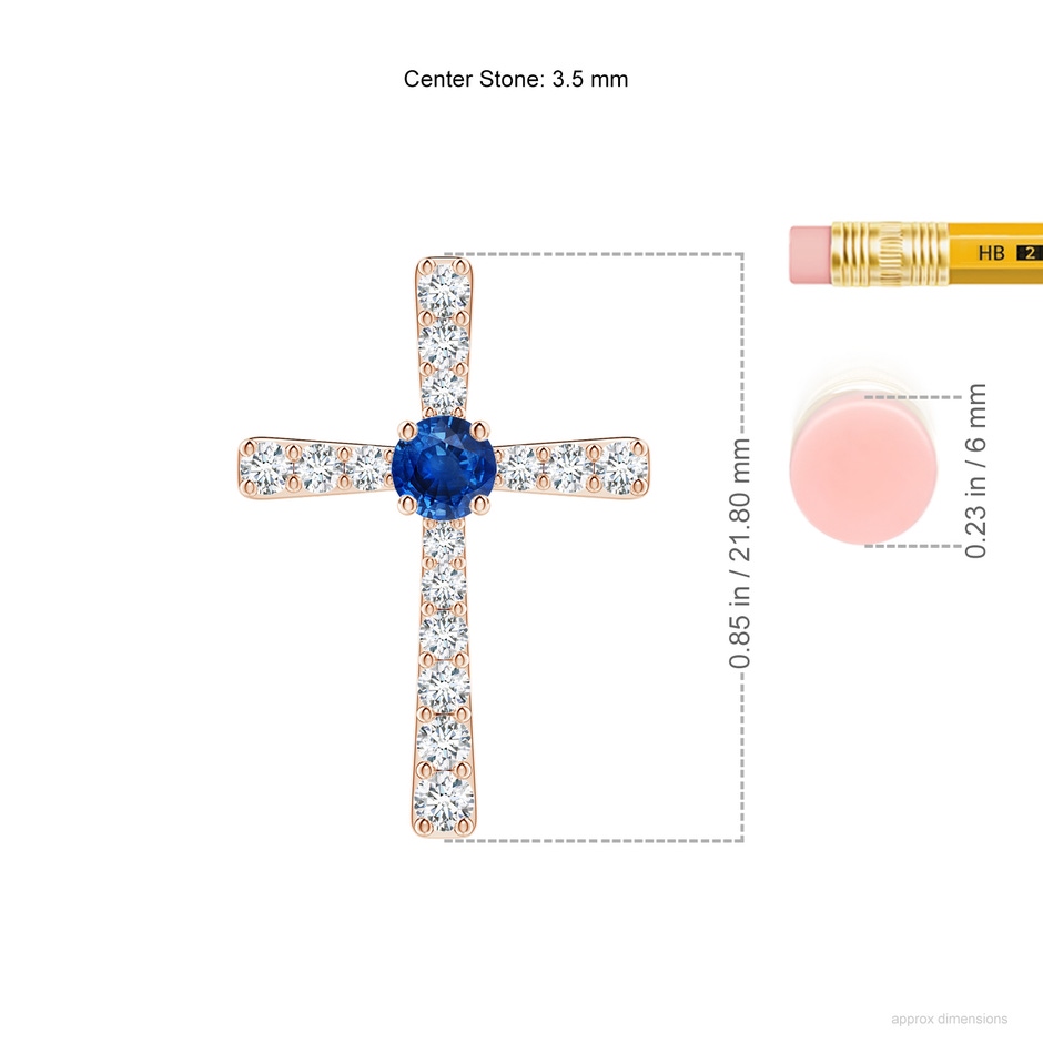 3.5mm AAA Sapphire and Diamond Cross Pendant in 18K Rose Gold ruler