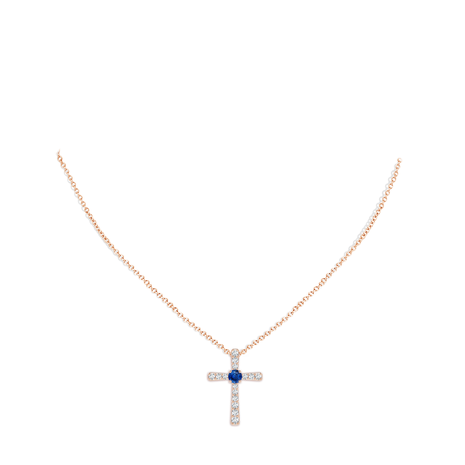 3.5mm AAA Sapphire and Diamond Cross Pendant in 18K Rose Gold pen