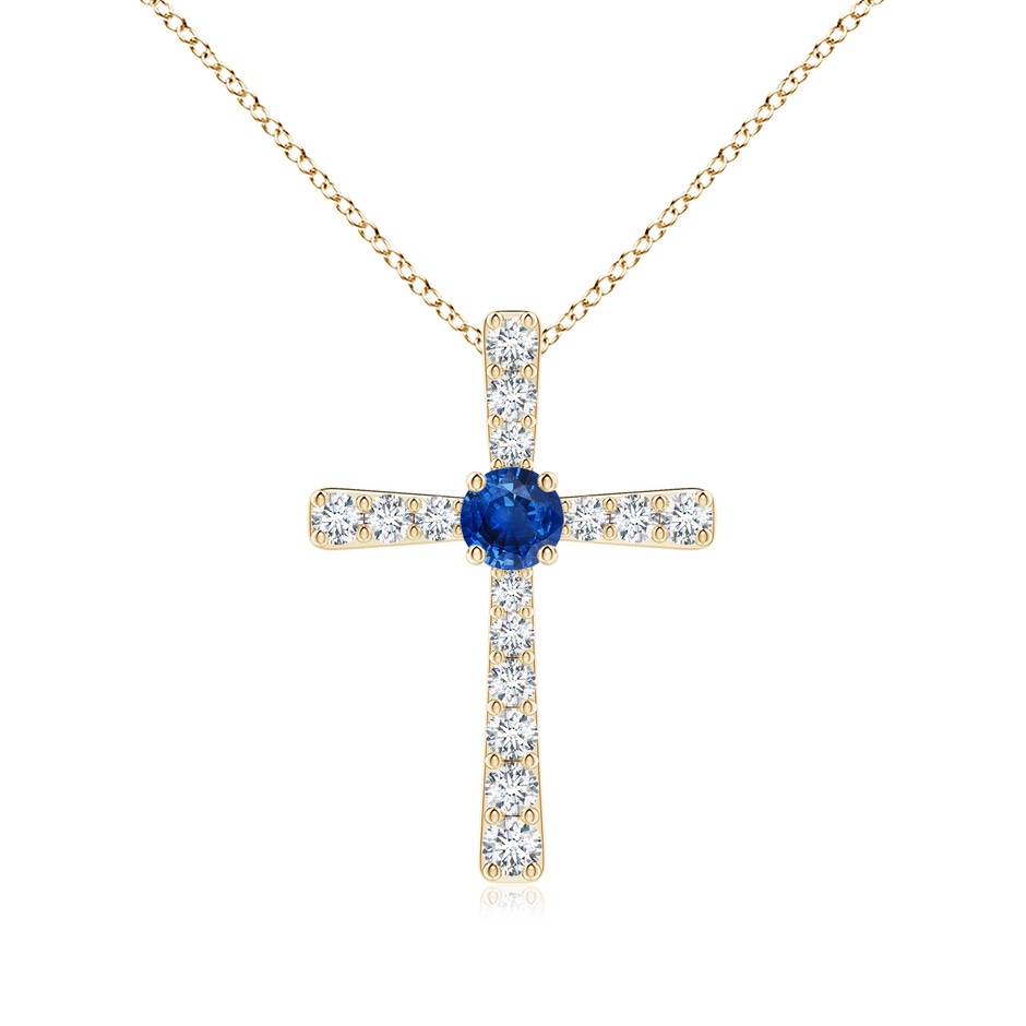 3.5mm AAA Sapphire and Diamond Cross Pendant in 18K Yellow Gold 