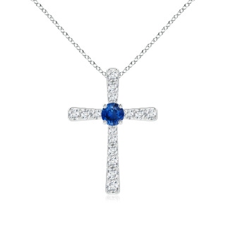 3.5mm AAA Sapphire and Diamond Cross Pendant in White Gold