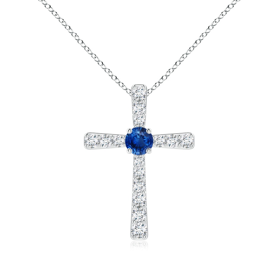 3.5mm AAA Sapphire and Diamond Cross Pendant in White Gold 