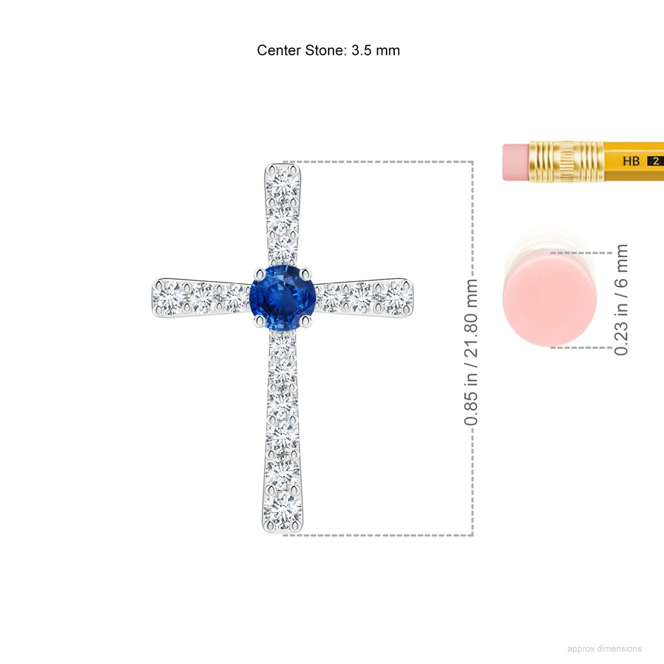 3.5mm AAA Sapphire and Diamond Cross Pendant in White Gold ruler