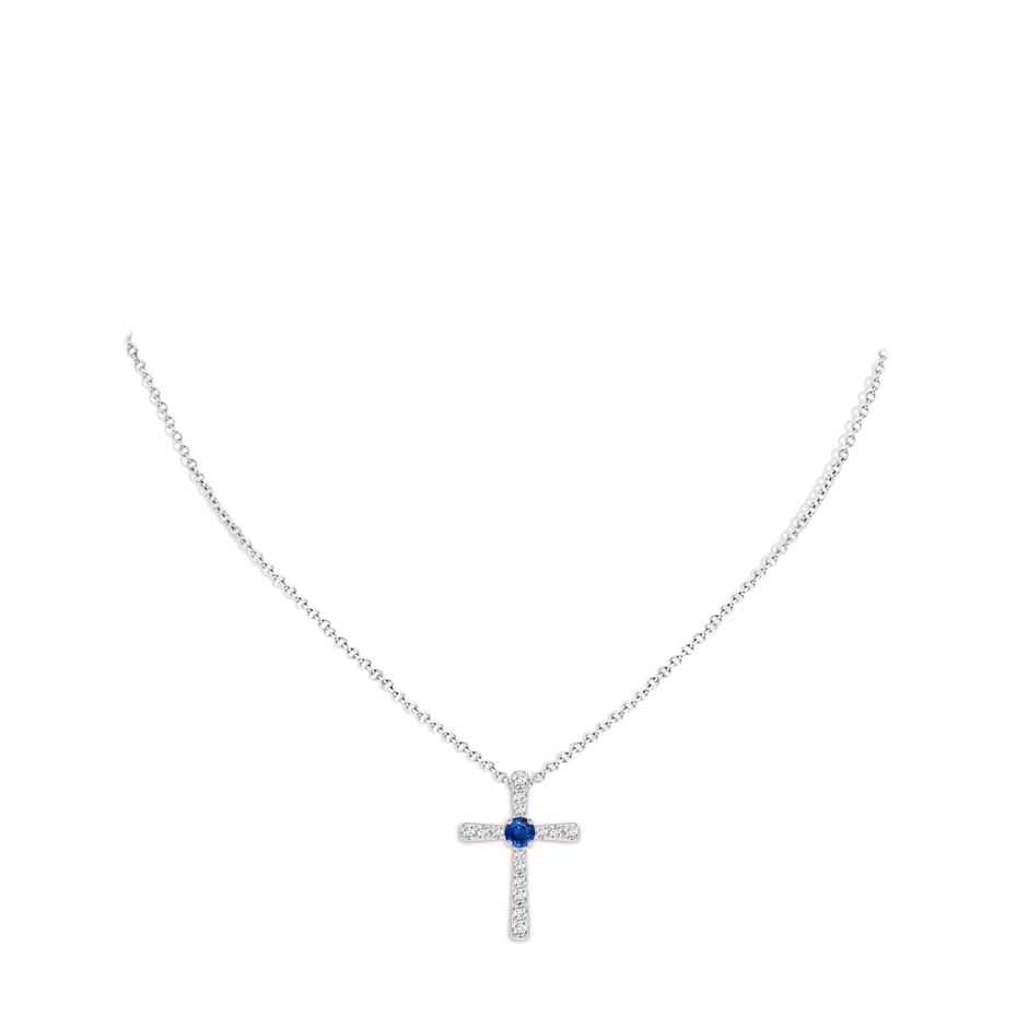 3.5mm AAA Sapphire and Diamond Cross Pendant in White Gold pen
