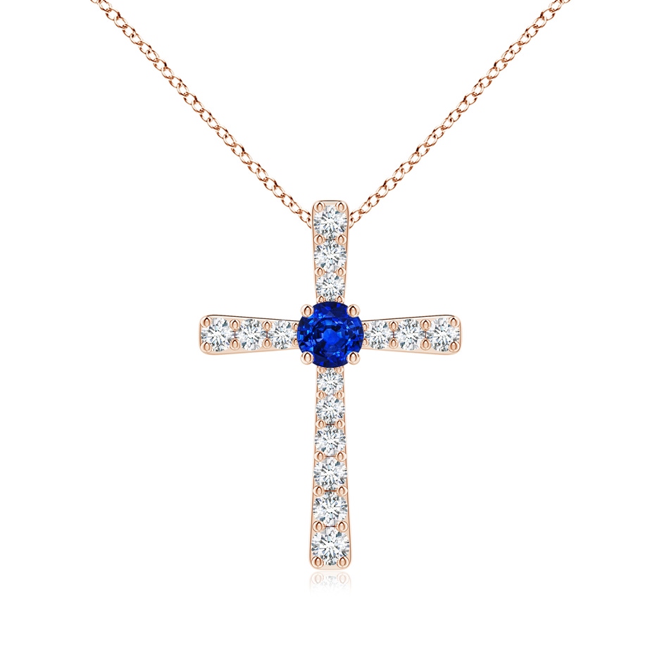 3.5mm AAAA Sapphire and Diamond Cross Pendant in 18K Rose Gold 