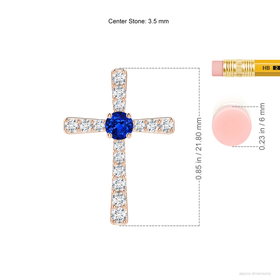 3.5mm AAAA Sapphire and Diamond Cross Pendant in 18K Rose Gold ruler