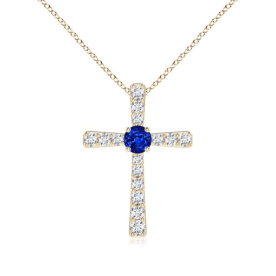 3.5mm AAAA Sapphire and Diamond Cross Pendant in 18K Yellow Gold 