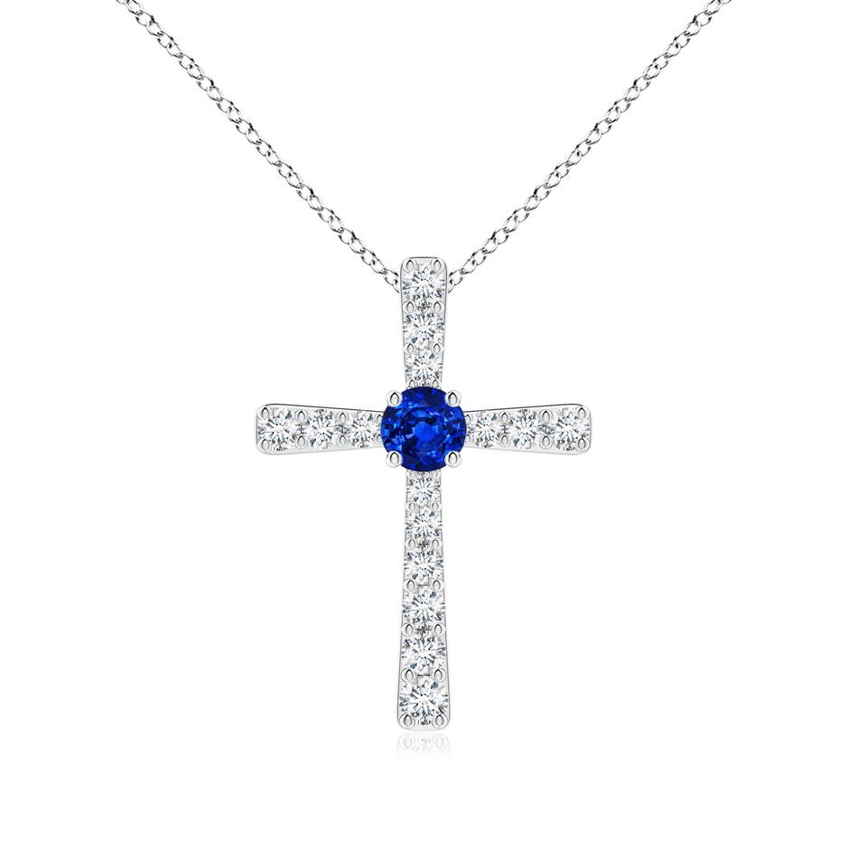 3.5mm AAAA Sapphire and Diamond Cross Pendant in White Gold 