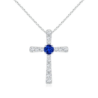3.5mm AAAA Sapphire and Diamond Cross Pendant in White Gold