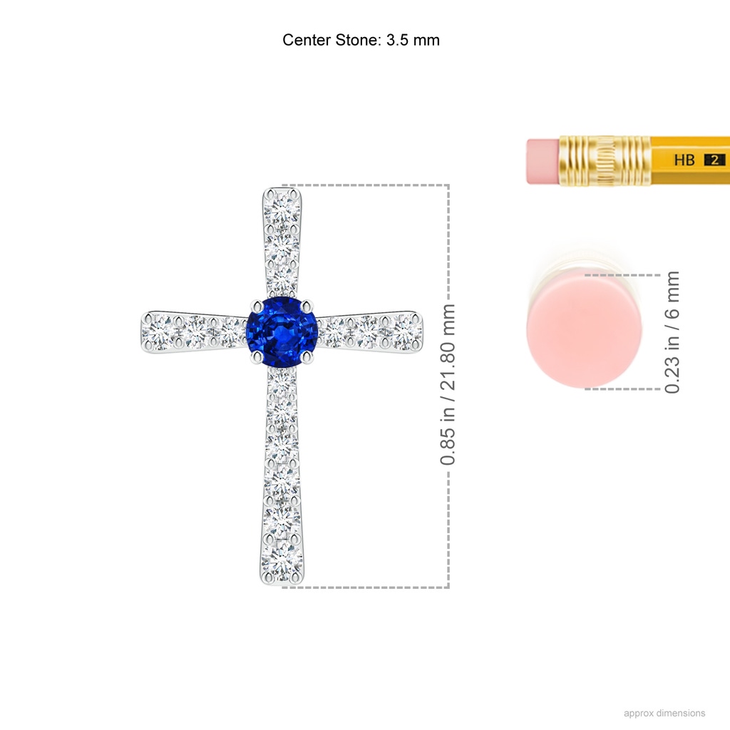 3.5mm AAAA Sapphire and Diamond Cross Pendant in White Gold Ruler
