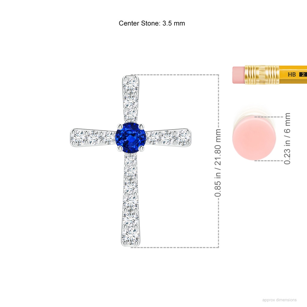 3.5mm AAAA Sapphire and Diamond Cross Pendant in White Gold ruler