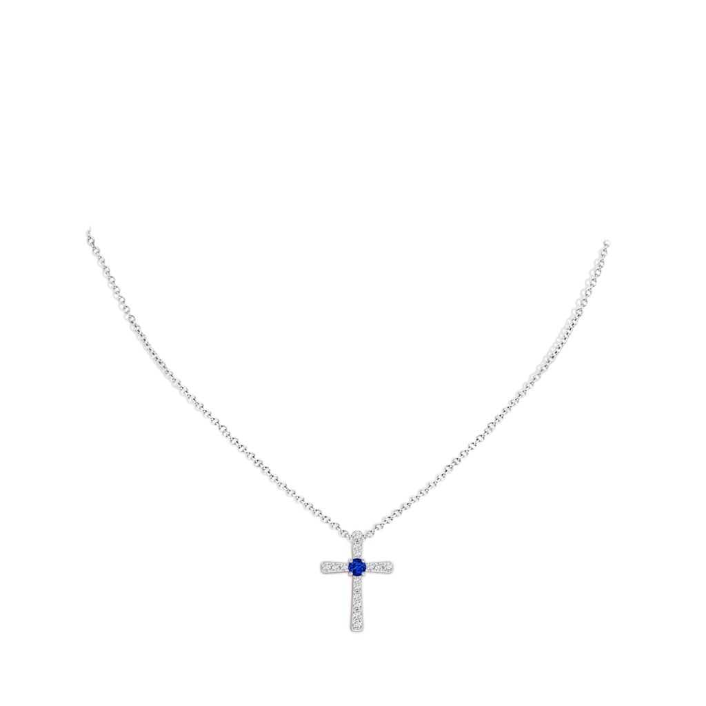 3.5mm AAAA Sapphire and Diamond Cross Pendant in White Gold Body-Neck