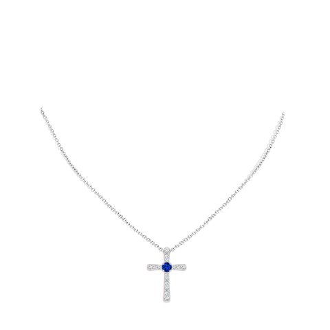 14K Yellow Gold Floral Cross Pendant With Blue Sapphire & Diamond - Includes Silver Chain