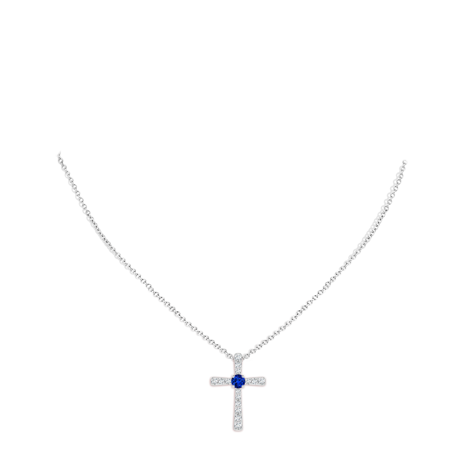 3.5mm AAAA Sapphire and Diamond Cross Pendant in White Gold pen