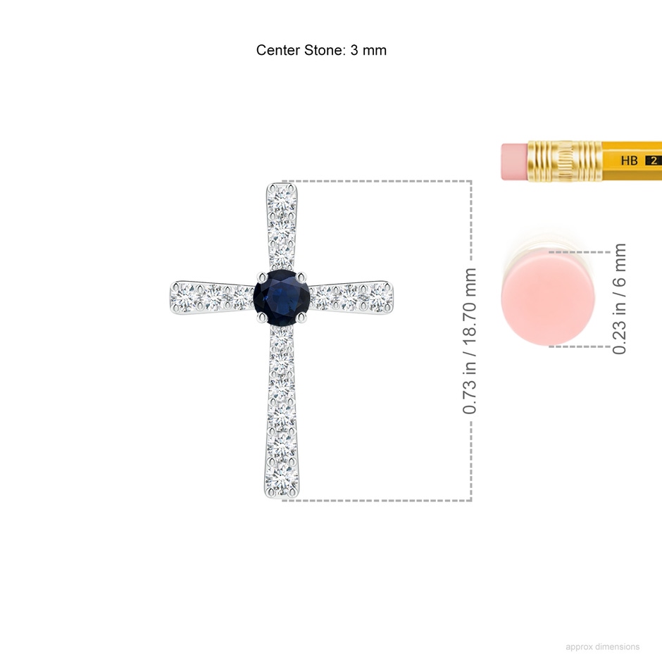 3mm A Sapphire and Diamond Cross Pendant in P950 Platinum ruler