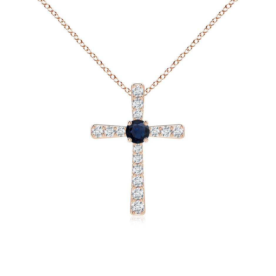 3mm A Sapphire and Diamond Cross Pendant in Rose Gold 
