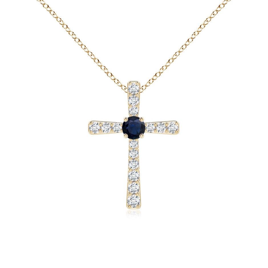 3mm A Sapphire and Diamond Cross Pendant in Yellow Gold 